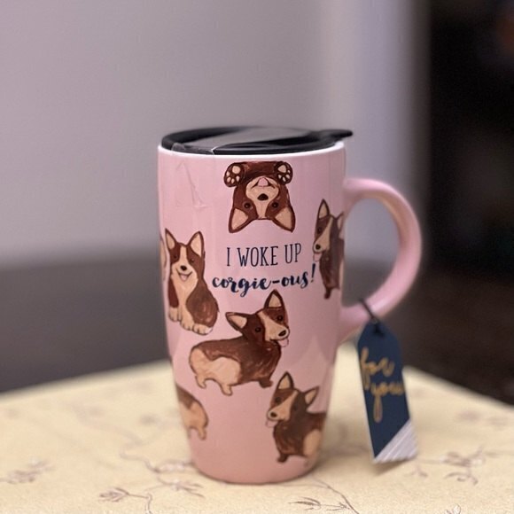 NWT Sheffield Home Travel Mug “I woke up corgie-ous"! 18oz w/Black Removable Lid - Picture 1 of 6